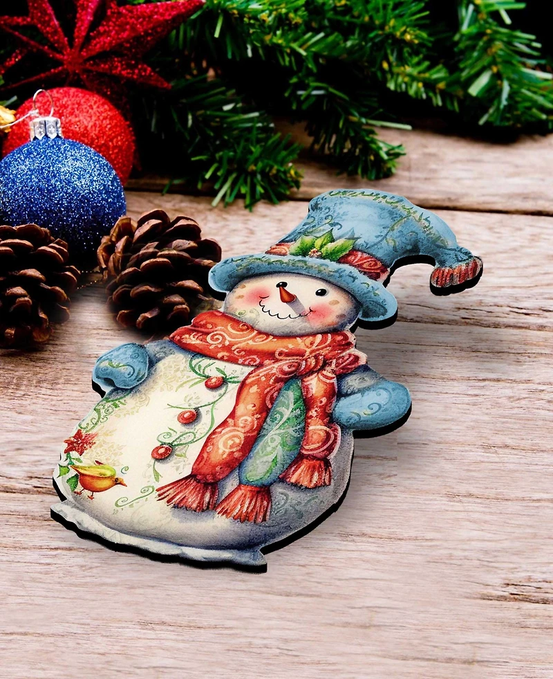 Designocracy Snowman Wooden Clip-on Ornaments, Set of 3