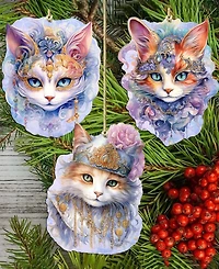 Designocracy Beautiful Cats Holiday Ornaments, Set of 3