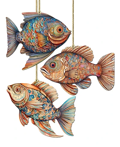 Designocracy Colorful Fish Holiday Ornaments, Set of 3