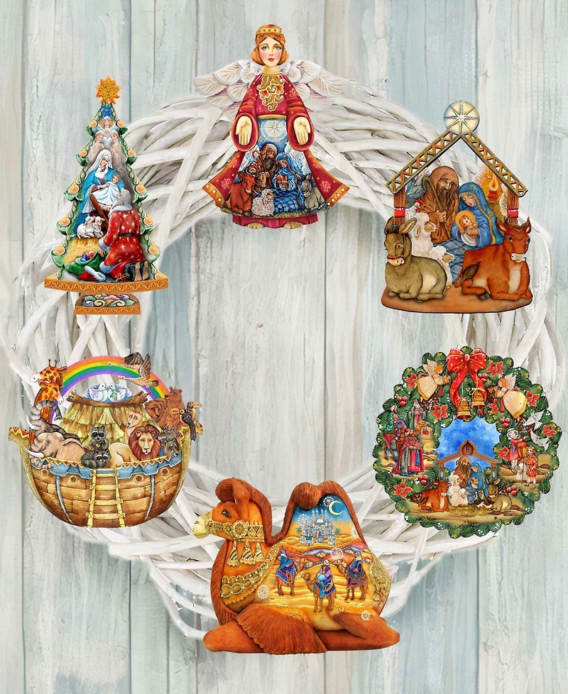 Designocracy Nativity Wooden Clip-on Ornaments, Set of 6
