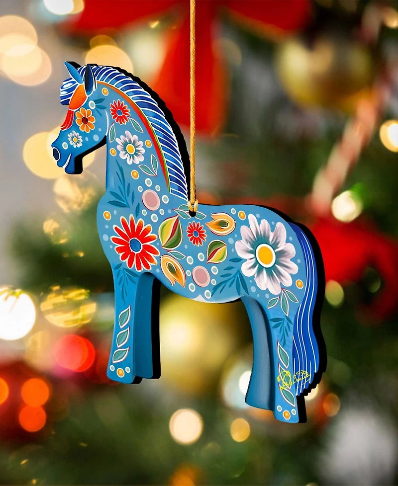 Designocracy Danish Horse Christmas Wooden Ornament