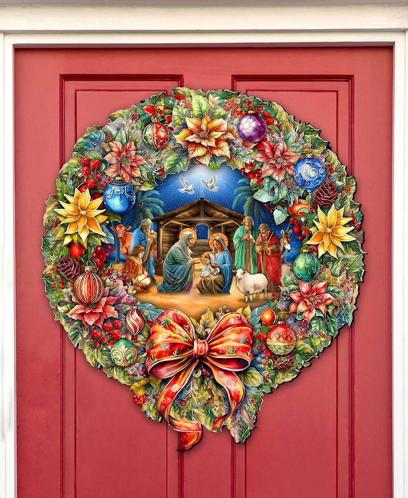 Designocracy Nativity Wreath Holiday Door Decor