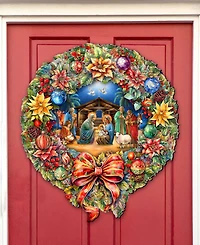 Designocracy Nativity Wreath Holiday Door Decor