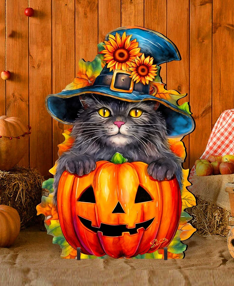 Designocracy Black Cat with Pumpkin Outdoor Decor
