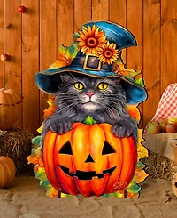 Designocracy Black Cat with Pumpkin Outdoor Decor