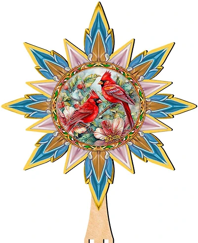 Designocracy Christmas Cardinals Wooden Tree Topper