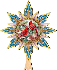 Designocracy Christmas Cardinals Wooden Tree Topper