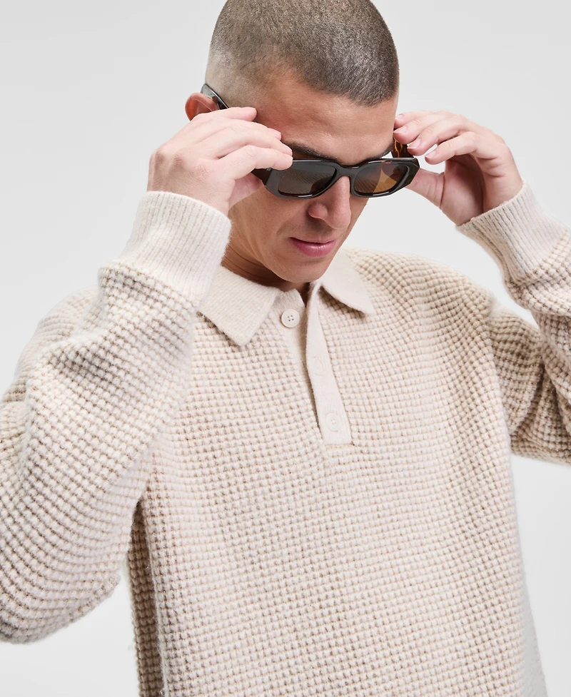 Mode of One Men's Long Sleeve Waffle-Knit Polo Sweater, Macy's Exclusive