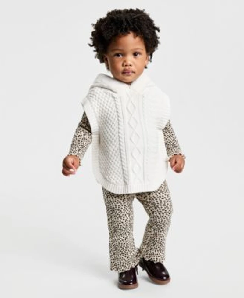 First Impressions Baby Girls Cable Knit Poncho Leopard Print Shirt Pants Macys Exclusive