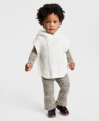First Impressions Baby Girls Cable Knit Poncho Leopard Print Shirt Pants Macys Exclusive