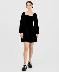 Sincerely Jules Juniors' Long-Sleeve Velour Square-Neck Mini Dress