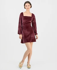 Sincerely Jules Juniors' Long-Sleeve Velour Square-Neck Mini Dress
