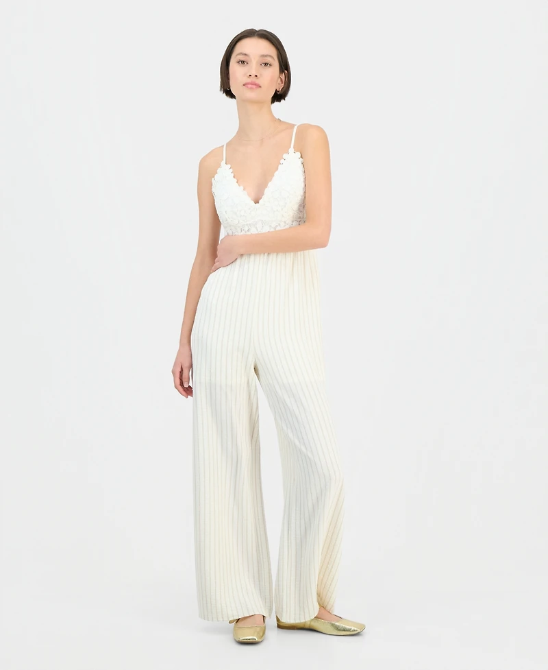 Sincerely Jules Juniors' Crochet-Bust Sleeveless Jumpsuit