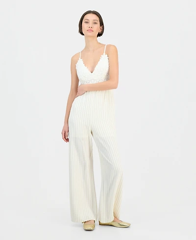 Sincerely Jules Juniors' Crochet-Bust Sleeveless Jumpsuit