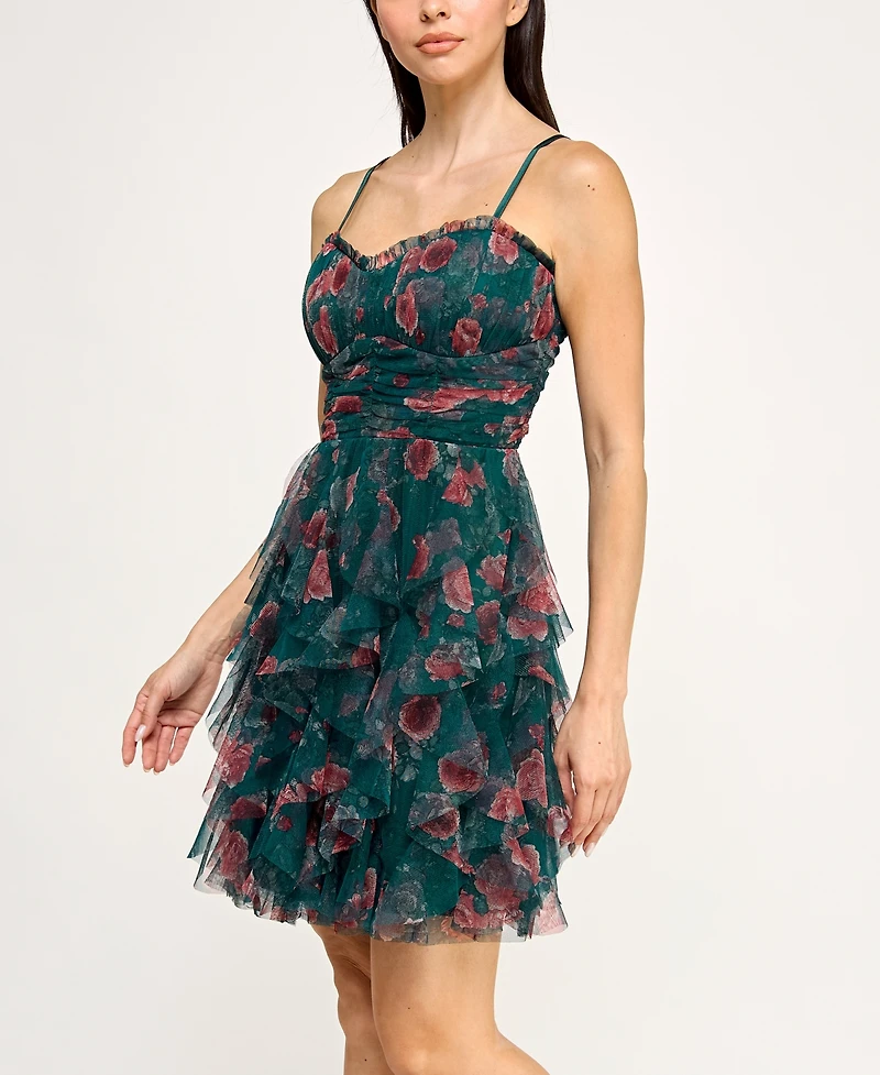 pear culture Women's Strapless Printed Mesh Dress