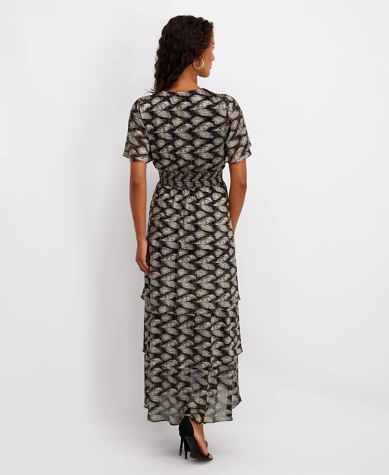 kensie Women's V-Neck Tiered Maxi Dress