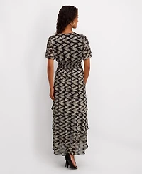 kensie Women's V-Neck Tiered Maxi Dress
