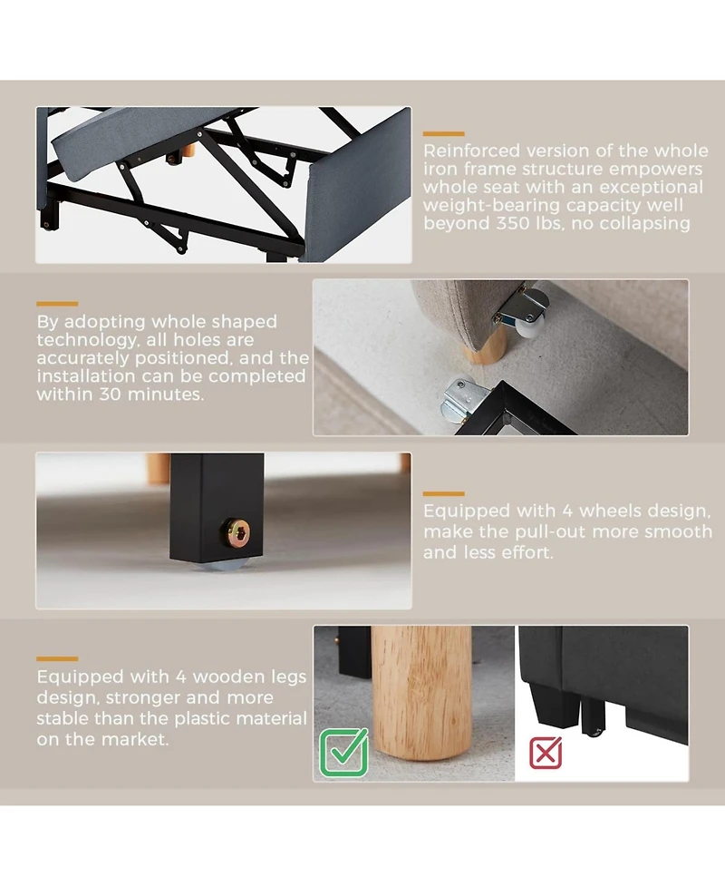 Aecojoy 31.5" Sleeper Chair, Convertible Chair Bed for Adults, 3-in-1 Pull Out Sofa Chair