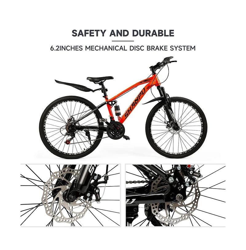 Artudatech Unisex Teenagers / adults Mtb 21 speed 26 inches Mountain Bike Full Suspension