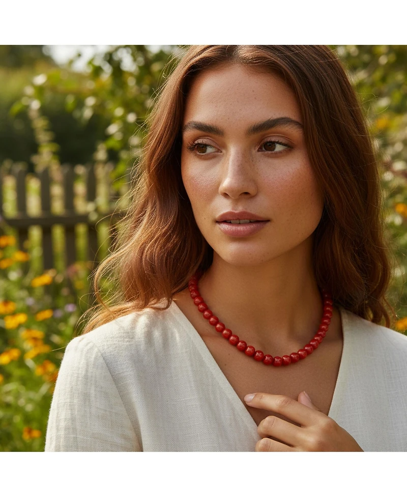 Bling Jewelry Plain Simple Smooth Classic Red Natural Carnelian Round 10MM Bead Strand Necklace Silver Plated Clasp
