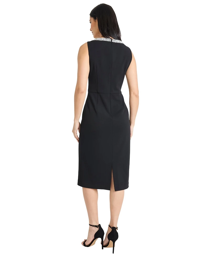 Maggy London Women's V-Neck Embellished Sheath Midi Dress