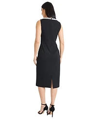 Maggy London Women's V-Neck Embellished Sheath Midi Dress