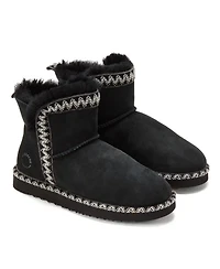 Fireside by Dearfoams Women's Perth Genuine Shearling Fold Down Bootie with Embroidery