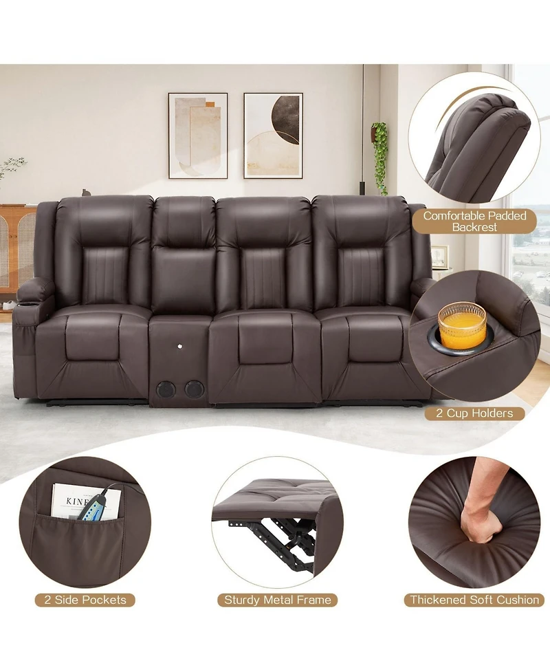 Aecojoy 3 Seater Recliner Sofa with Console&Bluetooth Speakers, Manual Rv Sofa Couch