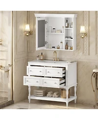 Casainc 36-Inch Bathroom Vanity with Mirror Cabinet, Adjustable Shelves, 4 Drawers & Solid Wood Storage Cabinet