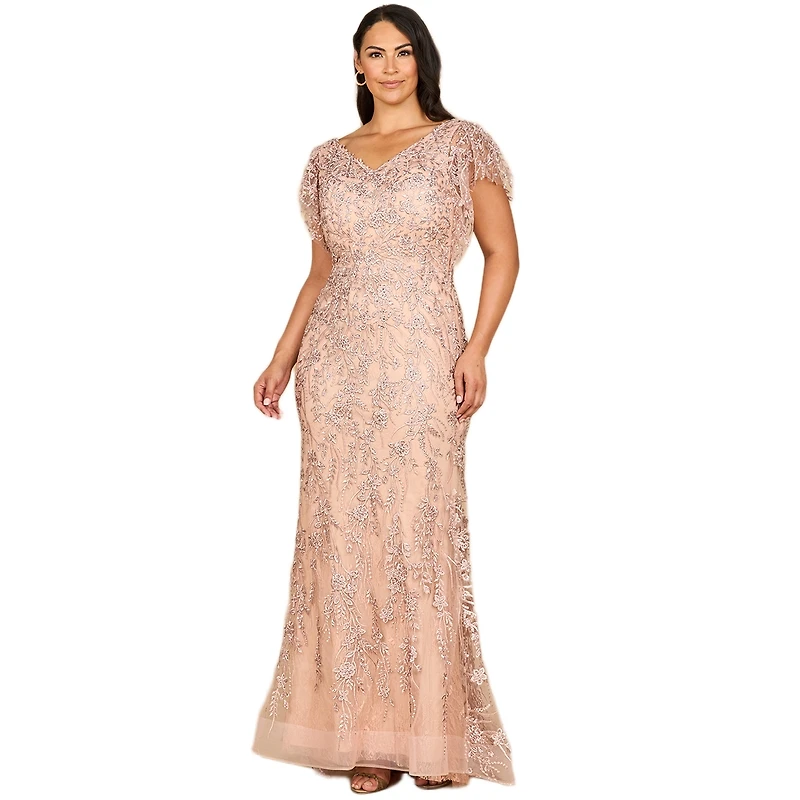 Lara Women's Cap Sleeve Mermaid V-neck Gown