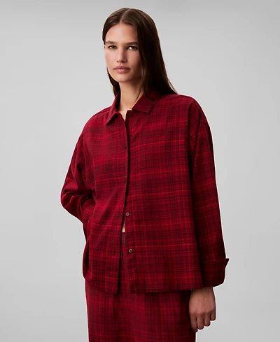 Calvin Klein Women's Plaid Collar Neck Long Sleeve Sleep Shirt