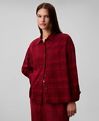 Calvin Klein Women's Plaid Collar Neck Long Sleeve Sleep Shirt