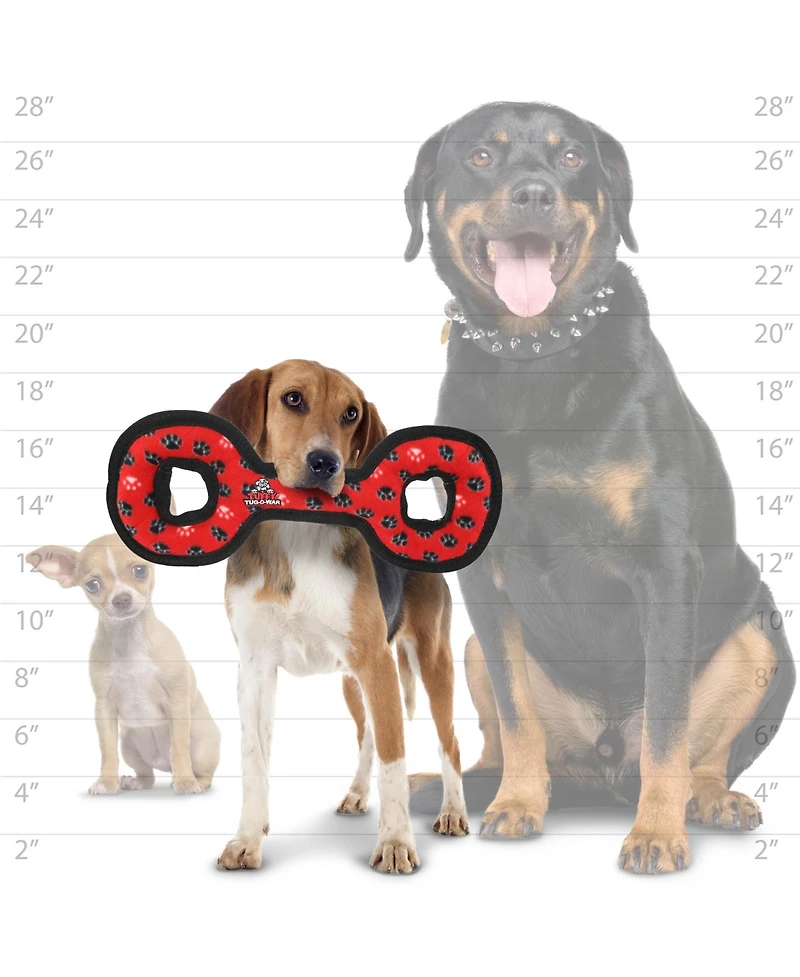 Tuffy Medium Tug-o-War Red Paw 2 Pack, Durable Plush Squeaky Dog Toy