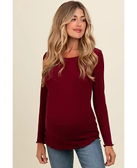 Pinkblush Maternity Brown Ribbed Knit Long Sleeve Lettuce Hem Top