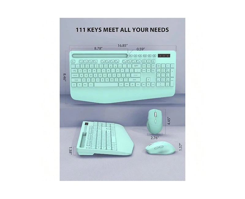 Wireless Keyboard And Mouse Combo - Full - Sized Keyboard With Wrist Rest, Phone Holder, 2.4GHz Cordless Keyboard Mouse Computer, Laptop