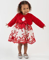 Rare Editions Baby Girls Satin Embroidered Bodice Jacket Dress