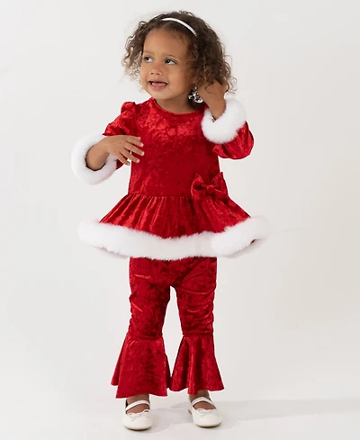 Rare Editions Baby Girls 2-Piece Crushed Velvet Top and Leggings Set