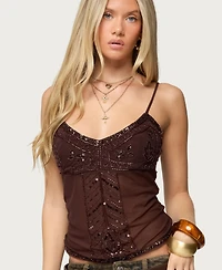 Edikted Women's Azelia Beaded Sheer Chiffon Top