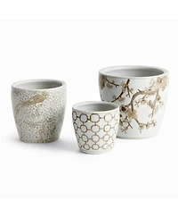 Province Flower Pots, Set of 3 - Brown & White Chinoiserie