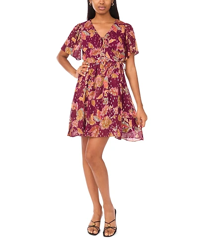 Msk Women's Short Flutter Sleeve Mini Wrap Dress