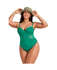 Swimsuits for All Women's Cup Mesh Underwire One Piece Swimsuit