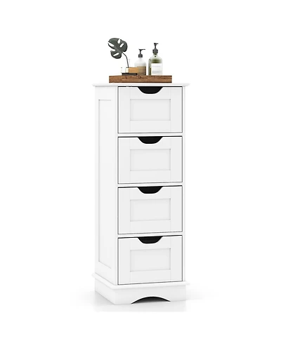 Gymax 4-Drawer Bathroom Cabinet w/Cut-out Handles Anti-toppling Device Narrow Entryway