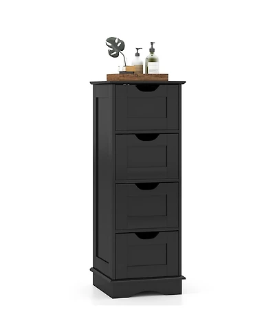 Gymax 4-Drawer Bathroom Cabinet w/Cut-out Handles Anti-toppling Device Narrow Entryway