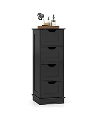 Gymax 4-Drawer Bathroom Cabinet w/Cut-out Handles Anti-toppling Device Narrow Entryway
