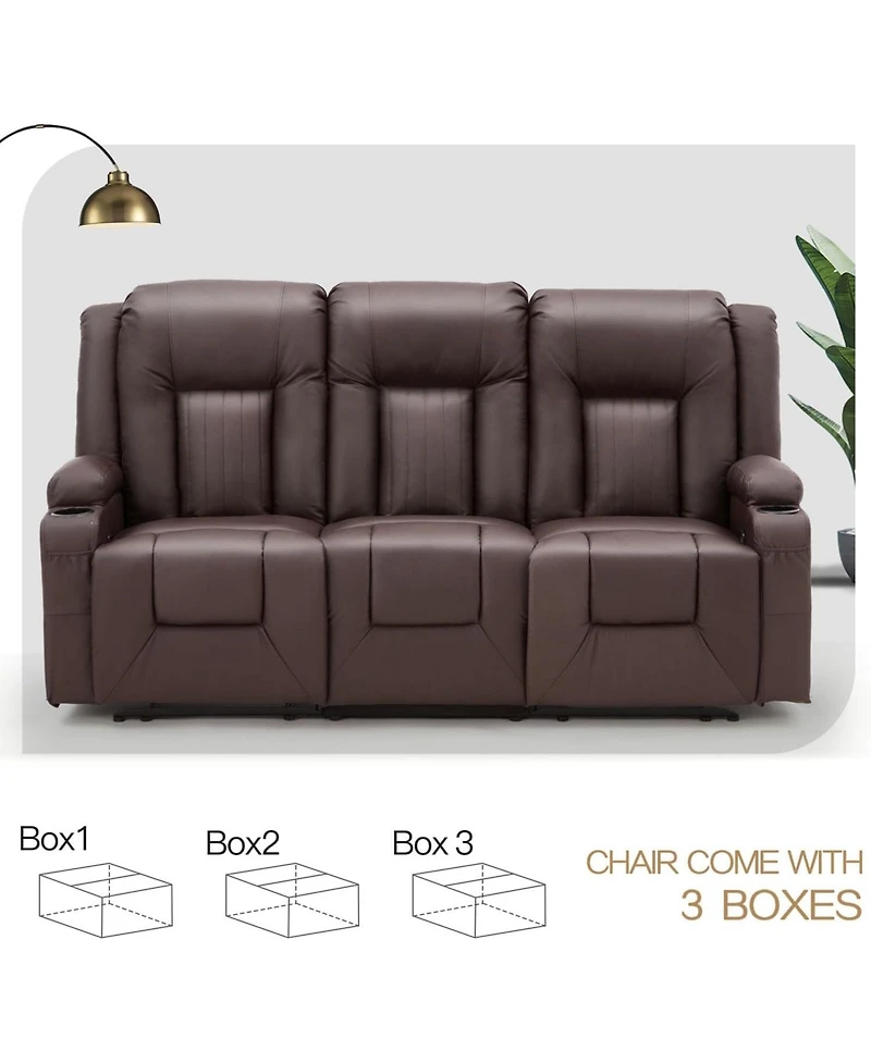 Aecojoy 3 Seater Reclining Sofa with 2 Cup Holders&Side Pockets