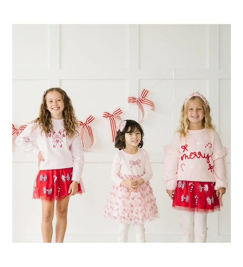 Sweet Wink Little and Big Girls Candy Cane Patch Christmas Sweatshirt