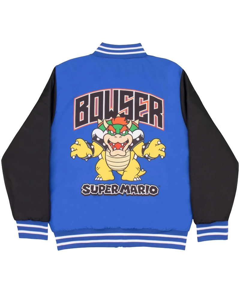 Mario Boys Super Bros Bowser Zip-Up Graphic Print Bomber Varsity Jacket