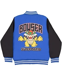 Mario Boys Super Bros Bowser Zip-Up Graphic Print Bomber Varsity Jacket