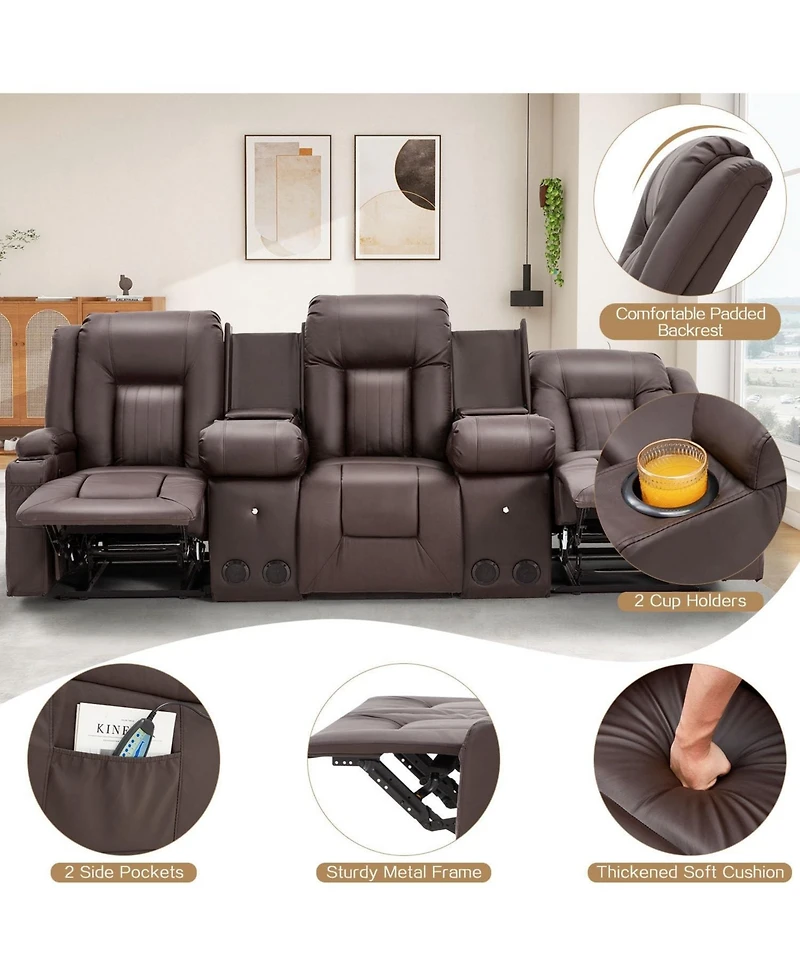 Aecojoy 3 Seater Recliner Sofa with 2 Console&Bluetooth Speakers