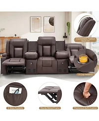 Aecojoy 3 Seater Recliner Sofa with 2 Console&Bluetooth Speakers